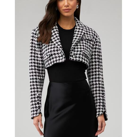 For Love & Lemons Bonnie Cropped Jacket Black White Houndstooth Size Large NWT - Picture 1 of 14